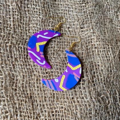 Crescent Polymer Clay Dangle Earrings | Moonlight..