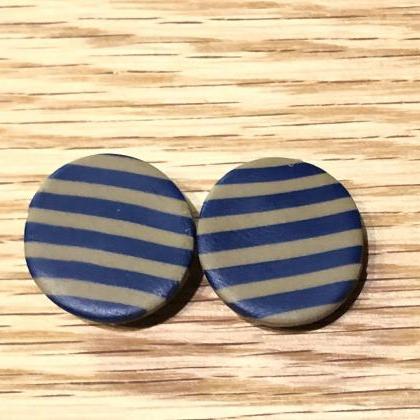 Striped Polymer Clay Earrings Studs | Taupe Blue..
