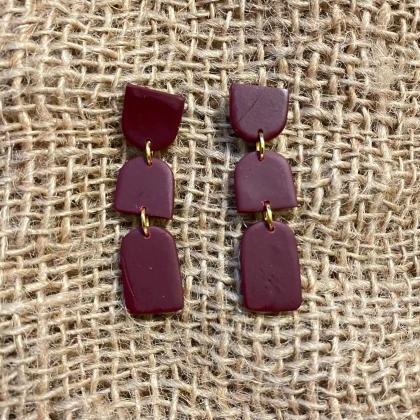 Kyle | Burgundy Polymer Clay Statement Earrings |..