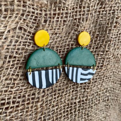 Polymer Clay Dangle Earrings | Luna | Forest..