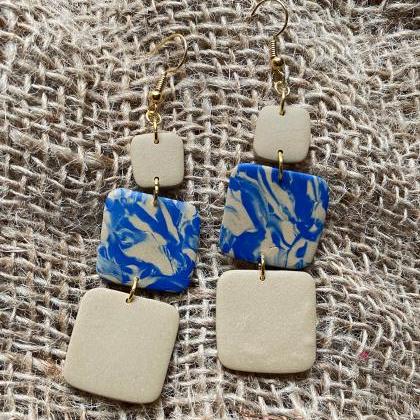 Polymer Clay Dangle Earrings | Sandy Blue Taupe..