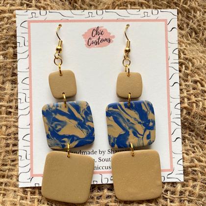 Polymer Clay Dangle Earrings | Sandy Blue Taupe..