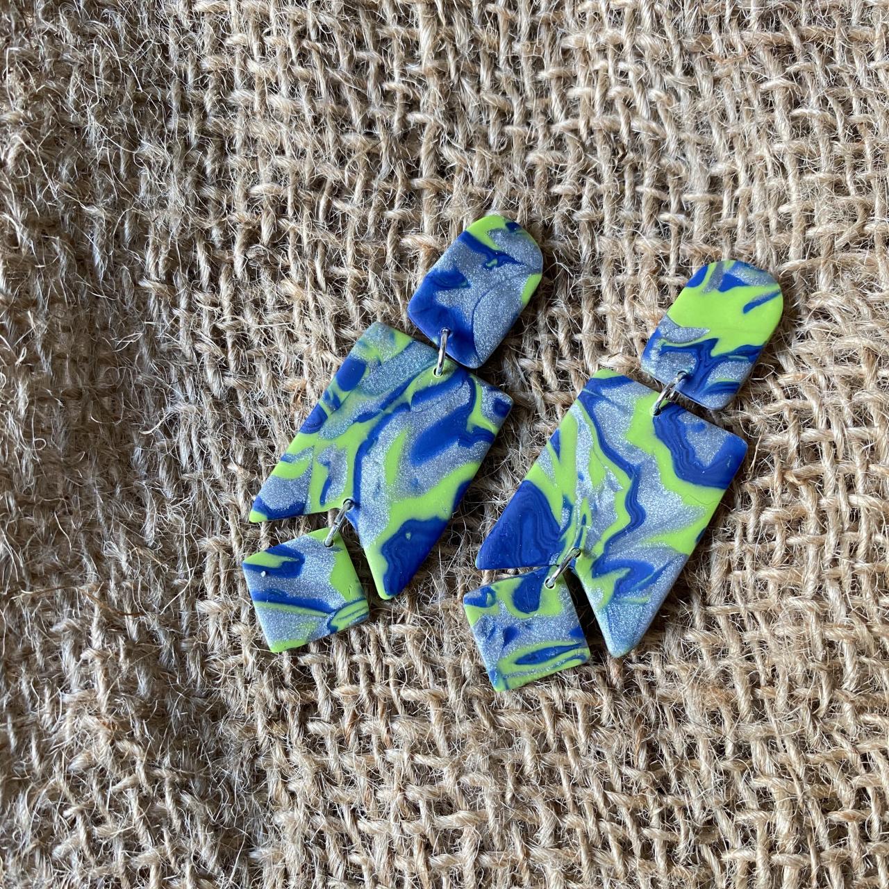 Kia Bae's Creations Blue Green Polymer Clay Dangle Earrings