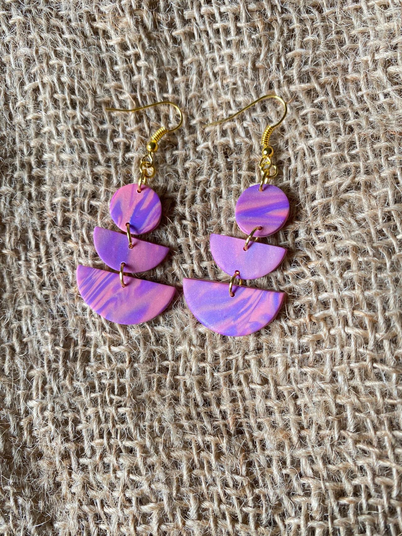 Sia | Purple Skies Collection | Purple Polymer Clay Dangle Earrings | Unique Handmade Polymer Clay Statement Earrings | Black Owned