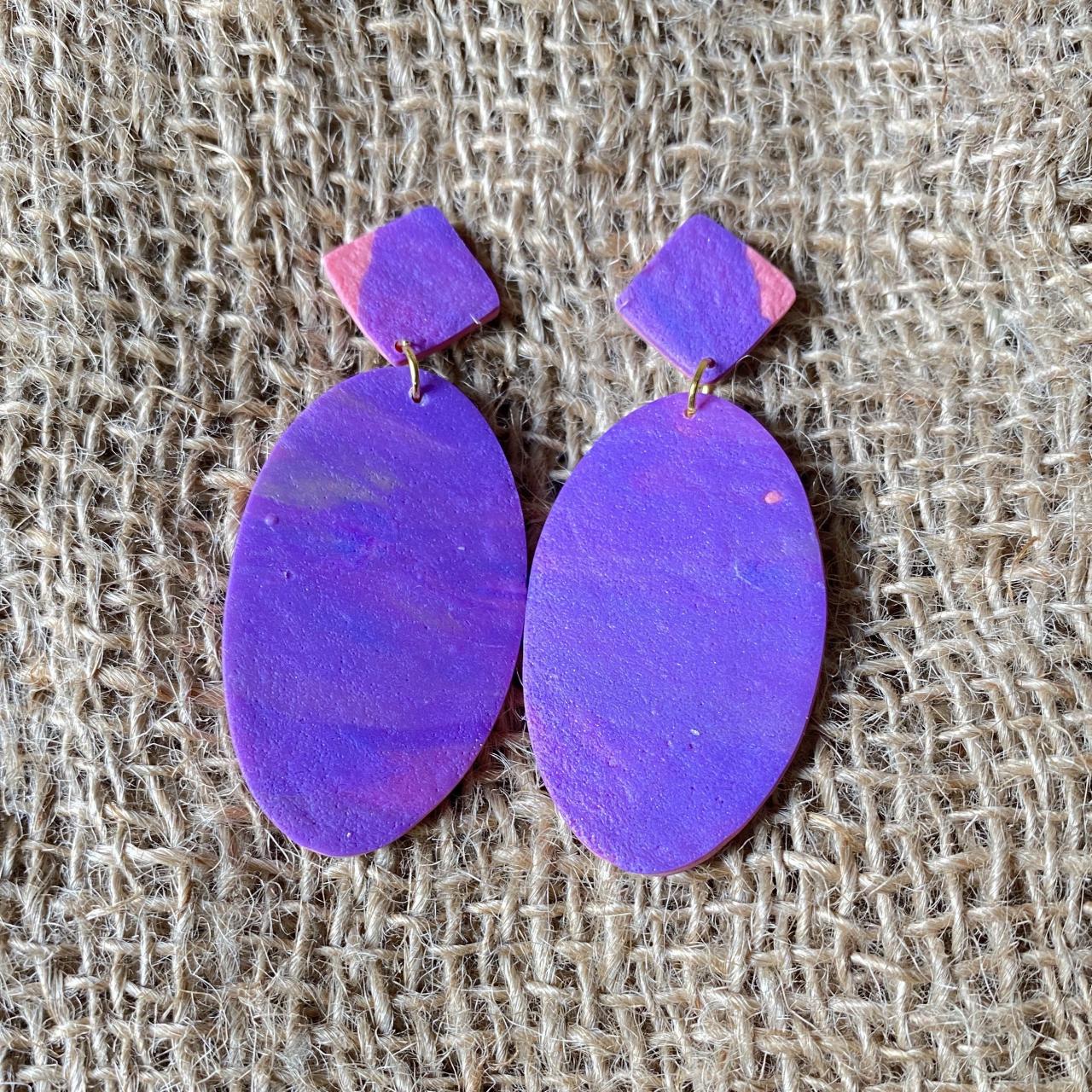 Stasia | Purple Skies Collection | Purple Polymer Clay Statement Earrings | Handmade Unique Polymer Clay Drop Earrings | Black Owned