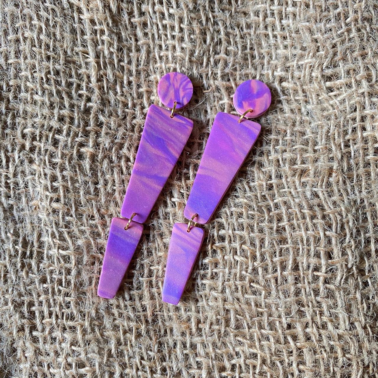 Ashton | Purple Skies Collection | Purple Polymer Clay Statement Earrings | Handmade Polymer Clay Dangle Drop Earrings | Contemporary Polymer