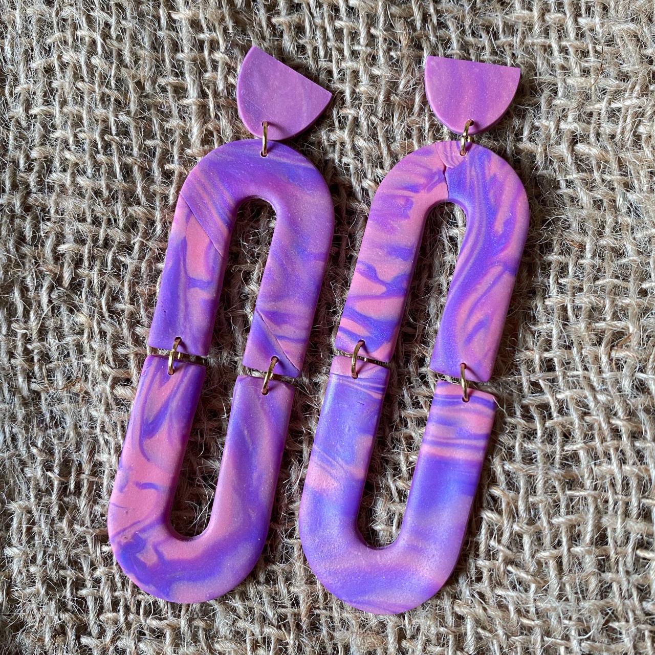 Amelia | Purple Skies Collection | Purple Contemporary Polymer Clay Statement Earrings | Handmade Polymer Clay Dangle Drop Earrings | Black Owned