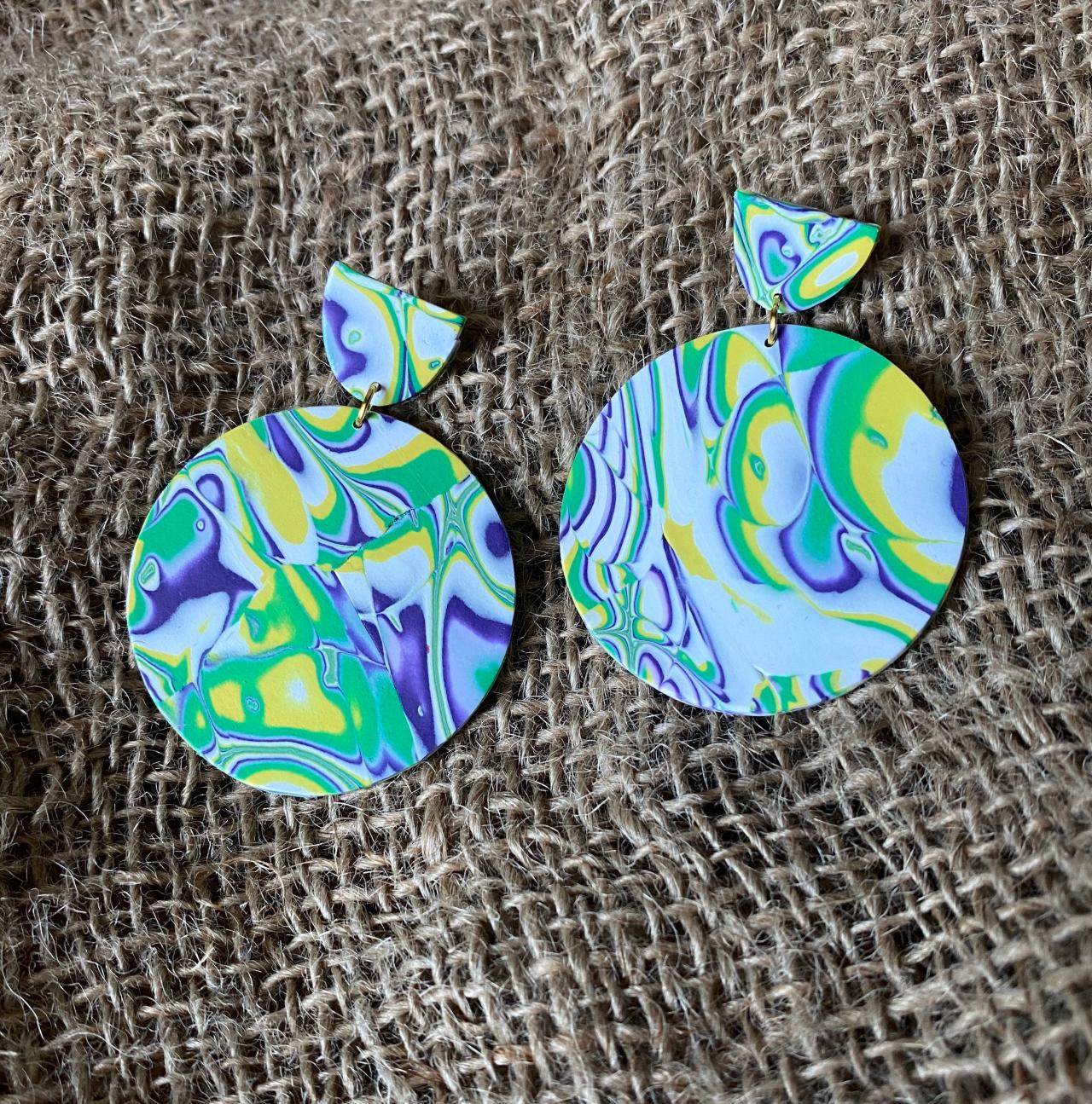 Toni Amoeba Collection Multi-color Round Polymer Clay Drop Earrings  Handmade Polymer Clay Statement Earrings Unique Clay Earrings Gift