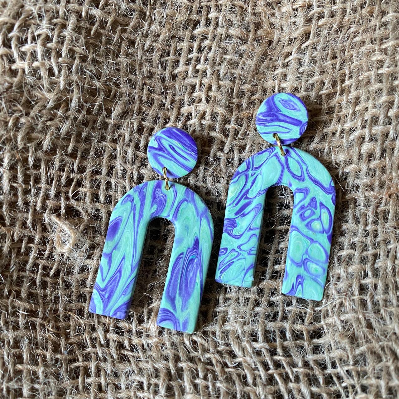 The N Polymer Clay Statement Earrings | Amoeba Collection | Blue Handmade Polymer Clay Drop Earrings | Lightweight Polymer Clay Dangle Earrings |