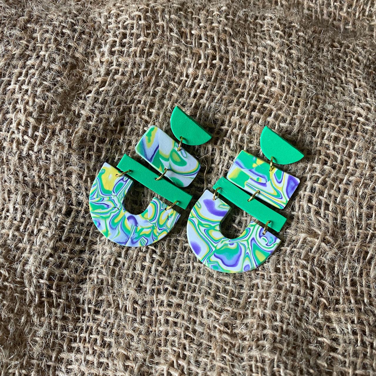 Melissa Polymer Clay Earrings Amoeba Collection Unique Multi-color  Polymer Clay Statement Earrings Lightweight Polymer Clay Drop Earrings