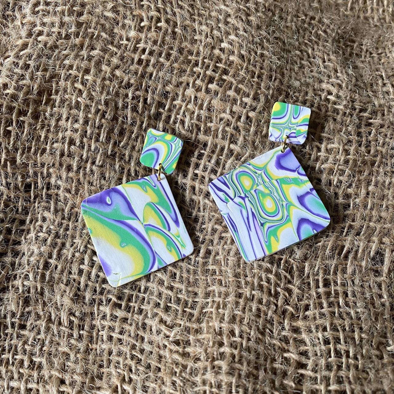 Ava Polymer Clay Drop Earrings Amoeba Collection Multi-color