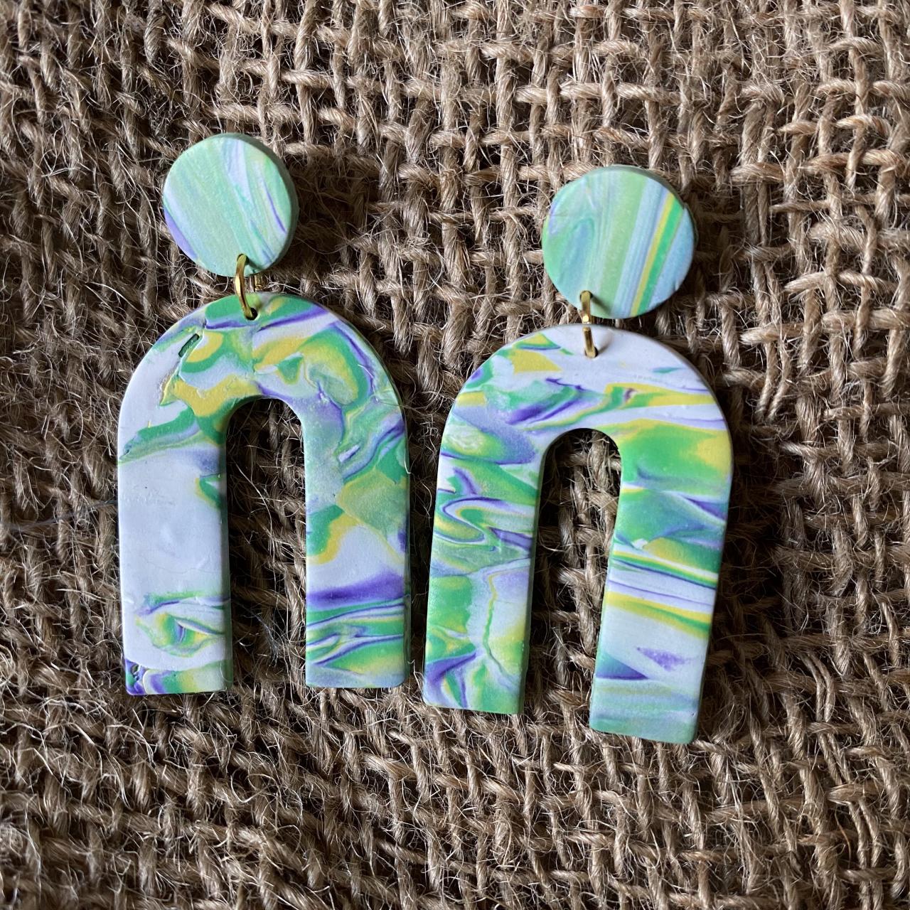 Polymer Clay Earrings | The N | Amoeba Collection | Unique Polymer Clay Dangle Earrings | Lightweight Polymer Clay Statement Earrings |