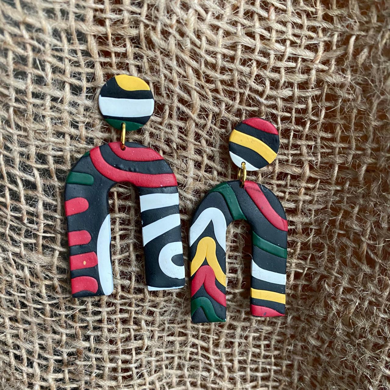Polymer Clay Statement Earrings | The N Polymer Clay Dangle Earrings | Black Red Forest Green Polymer Clay Earrings | Golden Life Yellow| White |
