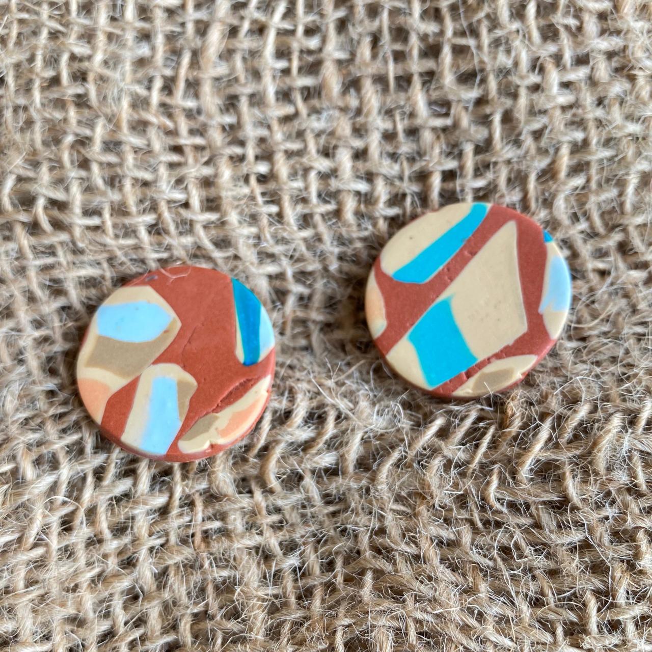 Polymer Clay Earrings Studs | Large Designed Studs | Terrazzo | Cinnamon Polymer Clay Earrings | Teal | Nude | Gold | Brown | Light Weight Polymer Clay Statement Earrings | Handmade | Clay Earrings | Handmade