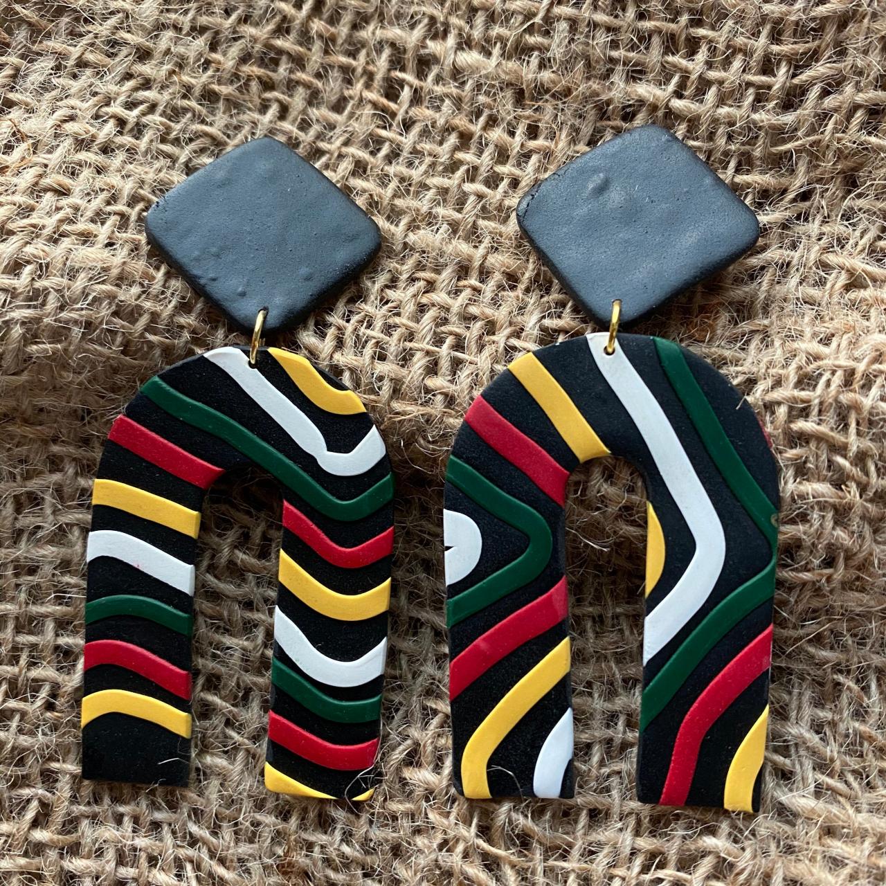Aurelia Polymer Clay Earrings | Black, Red, Forest Green, White, Golden Life Yellow Polymer Clay Dangle Earrings | Colorful Statement Earrings |