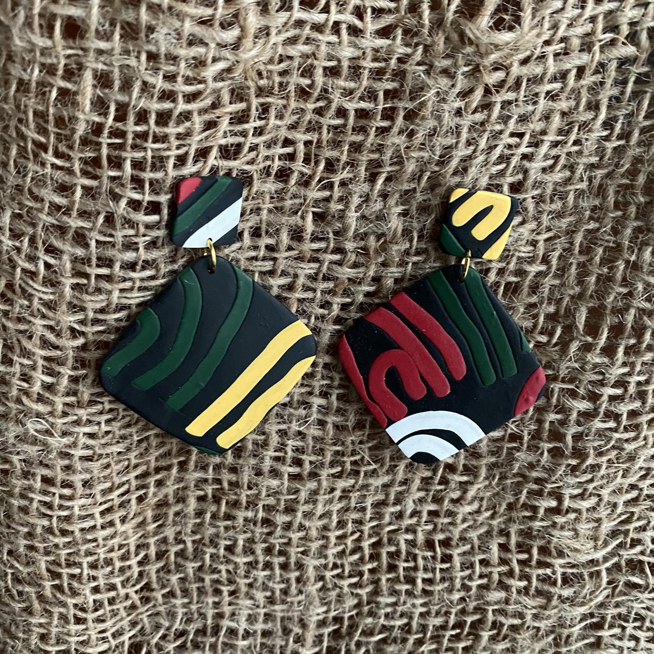 Polymer Clay Drop Earrings | Ava Polymer Clay Statement Earrings | Black | Red | Forest Green | Golden Life Yellow | White | Handmade Polymer