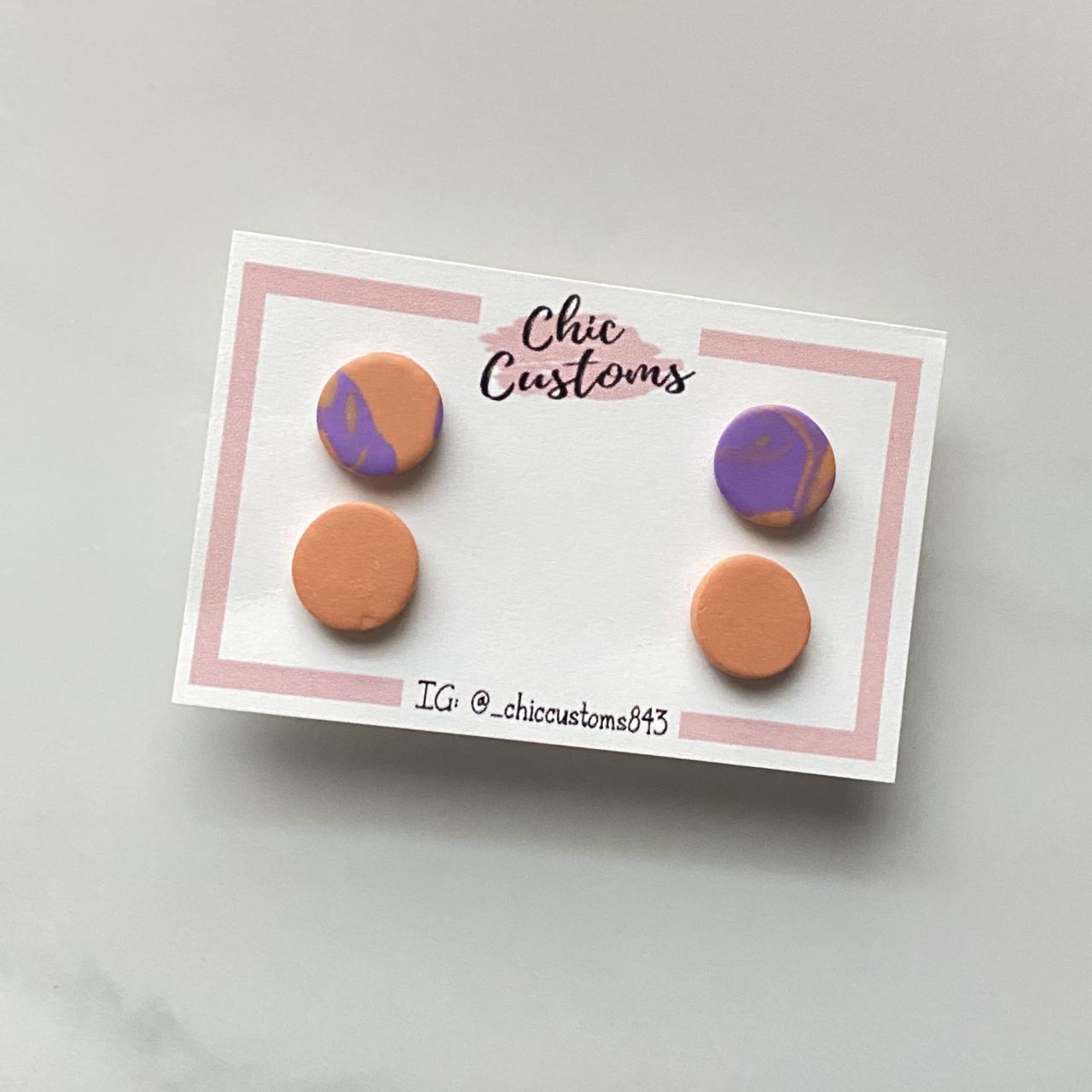 Polymer Clay Earrings Studs | Mini Studs Duo | Orange | Lavender | Minimalist Polymer Clay Earrings | Handmade Polymer Clay Earrings | Black Owned