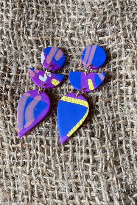 Polymer Clay Statement Earrings | Sky Dancer Polymer Clay Dangle Earrings | Lark Collection | Handmade Polymer Clay Drop Earrings | Black Owned