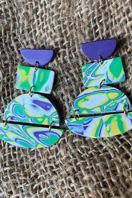 Polymer Clay Statement Earrings | Lina | Amoeba Collection | Multi-color Polymer Clay Dangle Earrings | Lightweight Polymer Clay Drop Earrings |