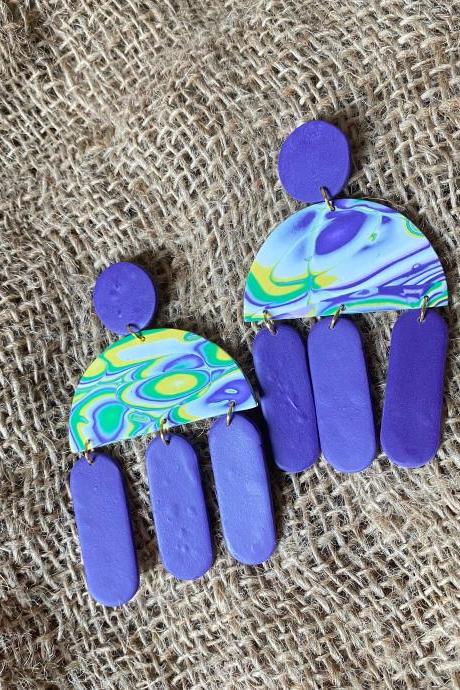 Polymer Clay Statement Earrings | Judy | Amoeba Collection | Multi-color Polymer Clay Drop Earrings | Lightweight Polymer Clay Dangle Earrings | Handmade Contemporary Clay Earrings | Black Owned