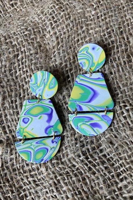 Polymer Clay Dangle Earrings | Annie | Amoeba Collection | Multi-color Polymer Clay Drop Earrings | Lightweight Polymer Clay Statement Earrings |