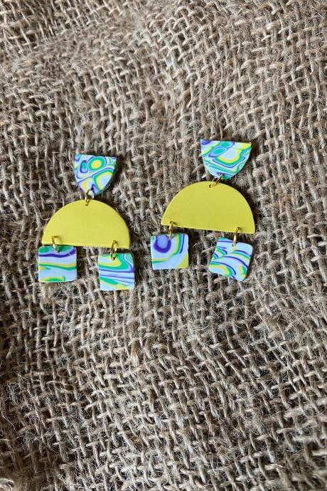 Unique Polymer Clay Earrings | Mia | Amoeba Collection | Polymer Clay Drop Earrings | Multi-color Polymer Clay Statement Earrings | Lightweight Dangle Earrings | Handmade | Clay Earrings | Black Owned