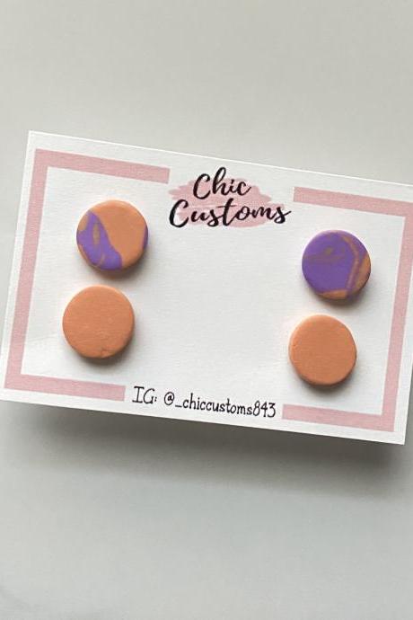 Polymer Clay Earrings Studs | Mini Studs Duo | Orange | Lavender | Minimalist Polymer Clay Earrings | Handmade Polymer Clay Earrings | Black Owned