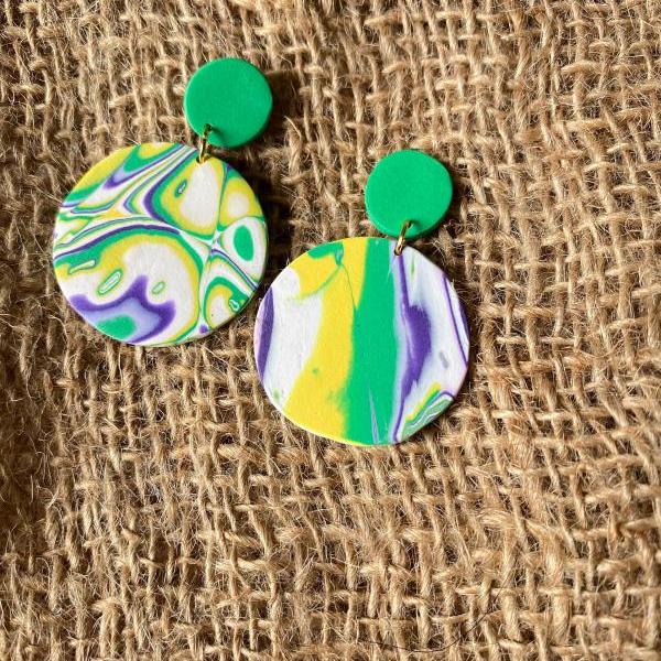 Polymer Clay Statement Earrings Sailor Red Black White Stripes